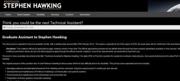 Στίβεν Χόκινγκ: Ζητείται βοηθός για συντήρηση ιστοσελίδας - Media