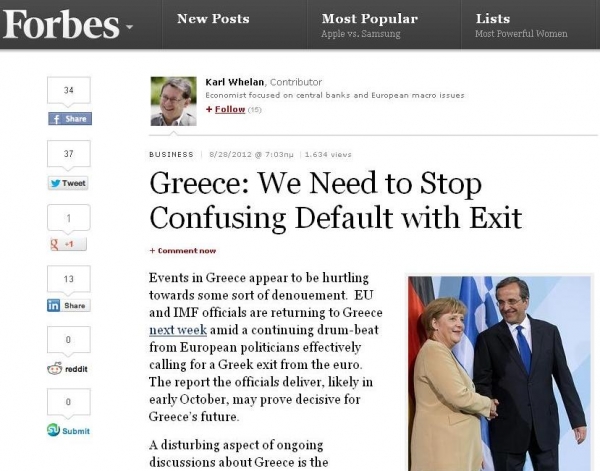 Forbes: Παραγραφή του ελληνικού χρέους εντός ευρώ - Media
