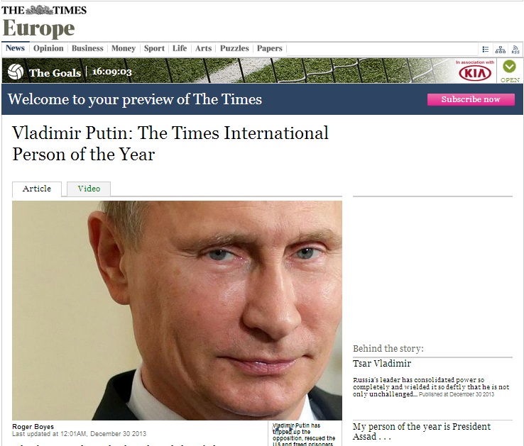 Προσωπικότητα της χρονιάς ο Πούτιν σύμφωνα με τους βρετανικούς «Τimes» - Media