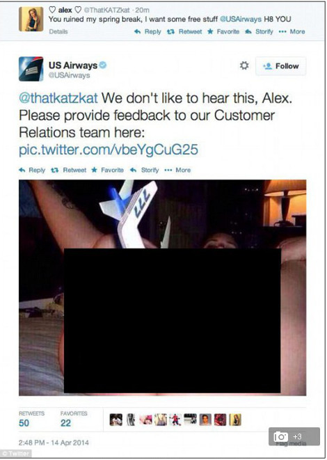 Η US Airways «τουίταρε» πορνογραφική φωτό - Media