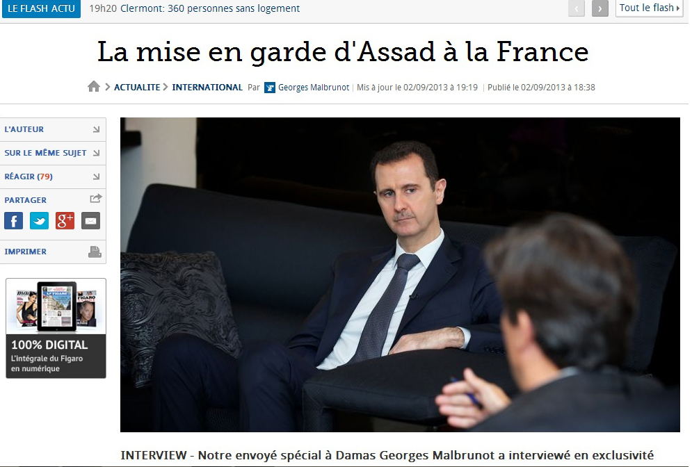Ο Άσαντ προειδοποιεί τη Δύση μέσω της Le Figaro - Media