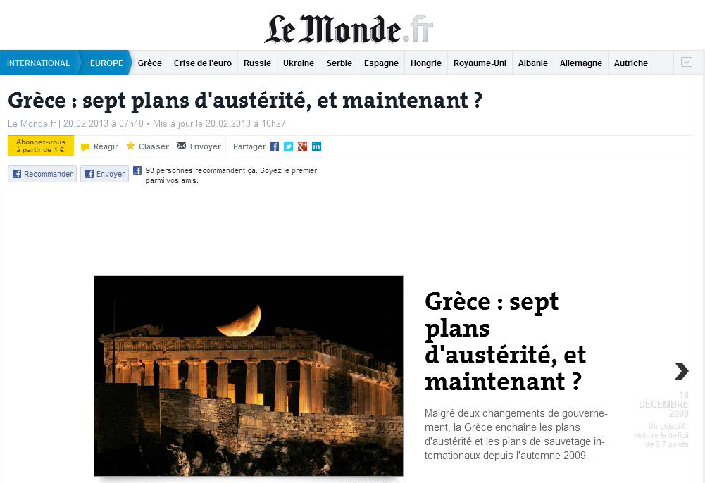 Le Monde: Ελλάδα - 7 πακέτα λιτότητας - Και τώρα; - Media