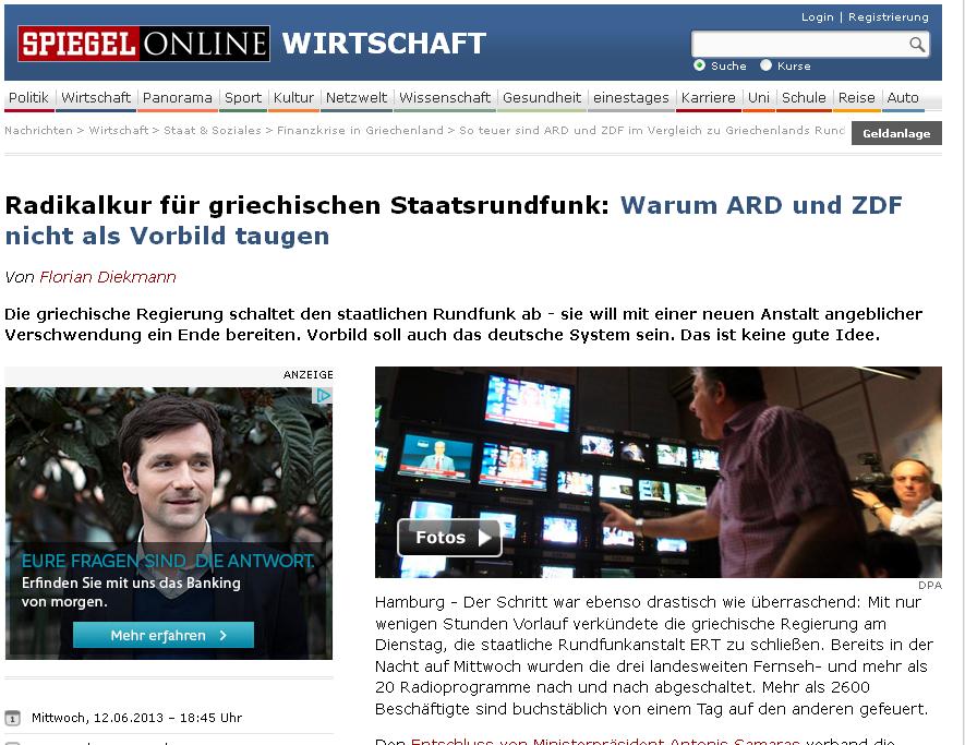 Το Spiegel καταρρίπτει το μύθο της «ακριβής» ΕΡΤ - Media