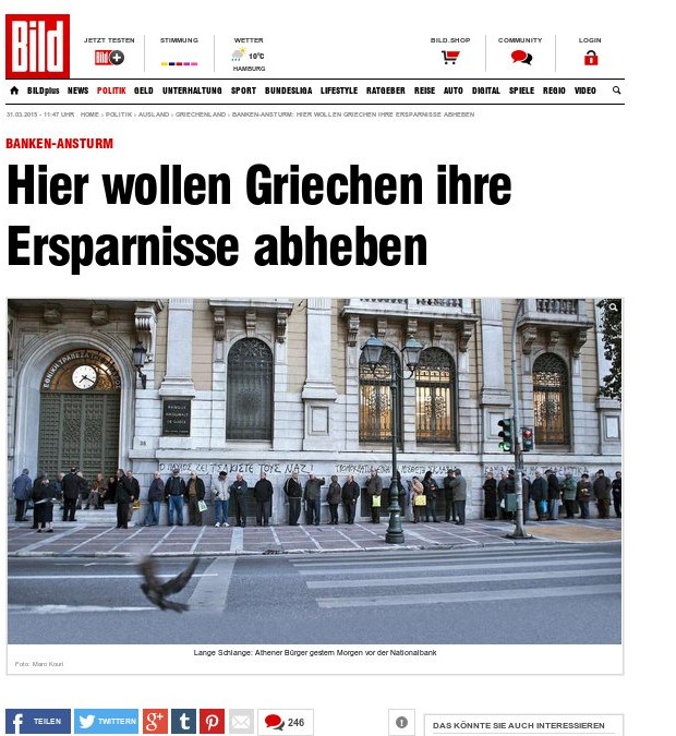 Προκαλεί για ακόμη μία φορά η Bild - Υποστηρίζει ότι οι Έλληνες αποσύρουν τις καταθέσεις τους - Media