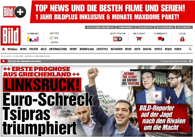 Bild: «Ευρω-φρίκη ο θρίαμβος του Τσίπρα» - Media