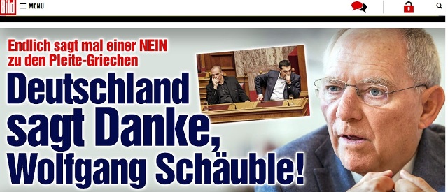 Bild: Σε ευχαριστούμε, Βόλφανγκ Σόιμπλε, για το «όχι» στους χρεοκοπημένους Έλληνες - Media