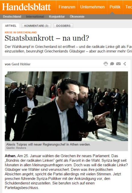 Handelsblatt προς Τόλιο: «Χρεοκοπία: και τι έγινε;»  - Media