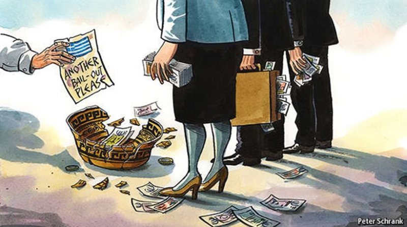 Το σκίτσο του Economist με τις γεμάτες ευρώ βαλίτσες των δανειστών και το χέρι της Ελλάδας που παρακαλά - Media