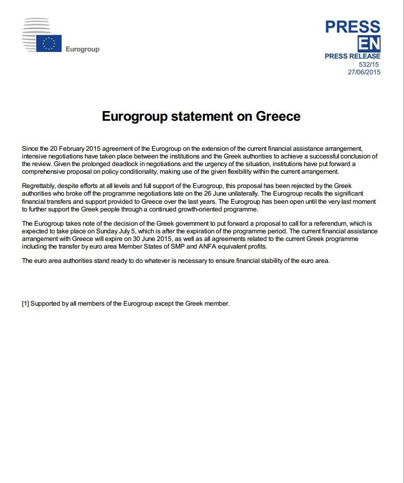 Αυτή είναι η απόφαση του Eurogroup - Ακυρώνει τη χρηματοδοτική στήριξη προς την Ελλάδα (Photo) - Media