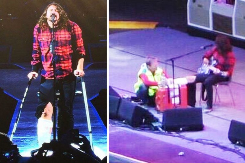 O τραγουδιστής των Foo Fighters έσπασε το πόδι του και συνέχισε τη συναυλία με το γύψο (Photos) - Media