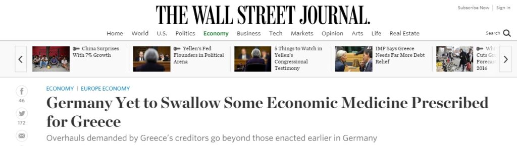 WSJ: Ούτε η Γερμανία δεν έχει πάρει κάποια από τα μέτρα που απαιτεί για την Ελλάδα - Media
