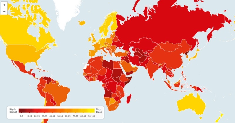 Οι περισσότερο και λιγότερο διεφθαρμένες χώρες του κόσμου - Σε ποια θέση βρίσκεται η Ελλάδα (διαδραστικός χάρτης) - Media