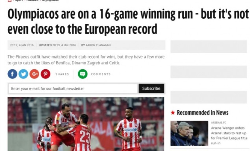 Ψηφοφορία της «Mirror» για το ρεκόρ του Ολυμπιακού! - Media