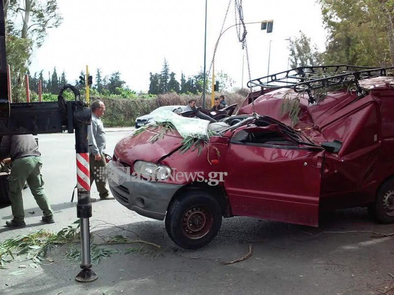 Οδηγός σκοτώθηκε όταν το αυτοκίνητό του καταπλακώθηκε από δέντρο στα Χανιά (Photos-Videos) - Media