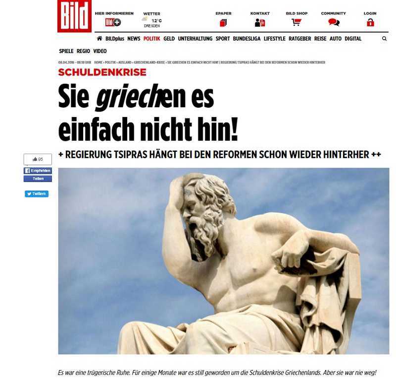 Η Bild ξαναπροκαλεί: Ο Σωκράτης «κρατά» το κεφάλι του για το ελληνικό χρέος  - Media
