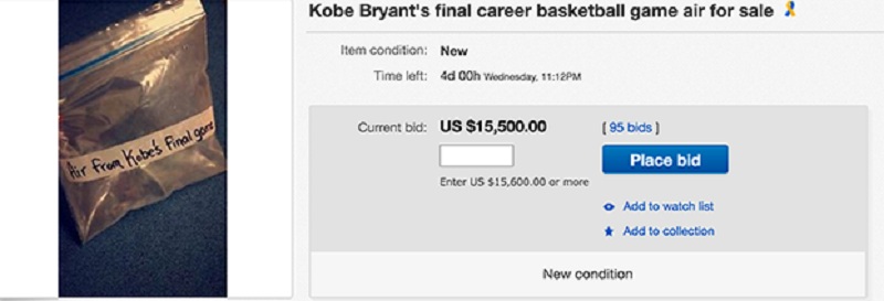 Πουλάνε αέρα από το τελευταίο παιχνίδι του Kobe Bryant - 15.500 δολάρια η μεγαλύτερη προσφορά (Photo) - Media