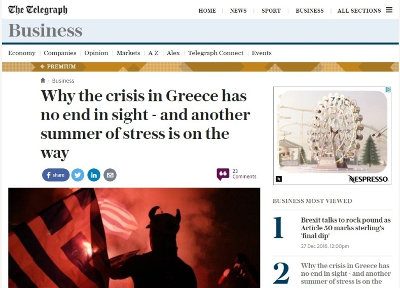 Telegrapgh: «Καυτό» καλοκαίρι για την Ελλάδα-Συνεχίζεται αμείωτη η ελληνική κρίση  - Media