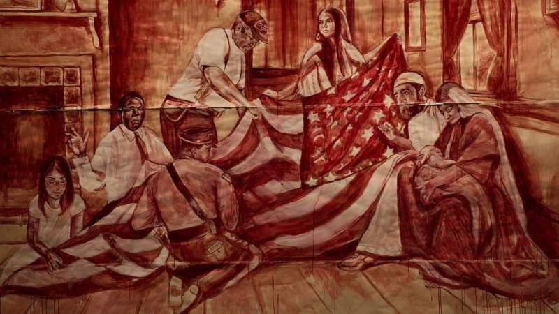 Μία τοιχογραφία βαμμένη με αίμα κατά του Τραμπ - Media