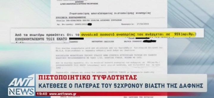 Ιδού το πιστοποιητικό τυφλότητας που προσκόμισε ο πατέρας του βιαστή της Δάφνης (Video) - Media