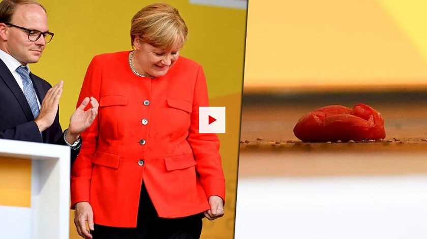 Επίθεση με ντομάτες στη Μέρκελ σε προεκλογική συγκέντρωση - Media