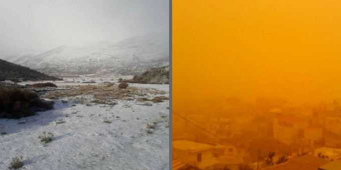 Ο καιρός τρελάθηκε: Χιόνια στον Ψηλορείτη και Αφρικανική σκόνη – Κλειστά σχολεία στην Κρήτη (Photos) - Media