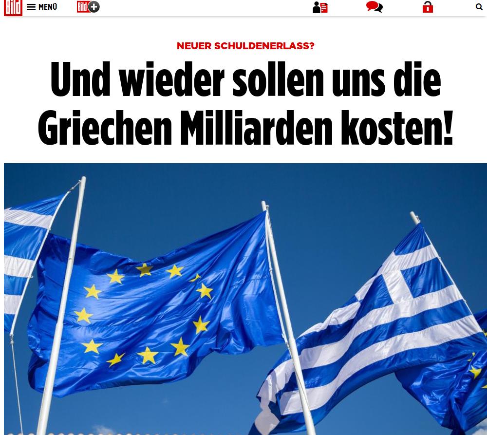 Bild για ελάφρυνση του ελληνικού χρέους: «Πάλι θα μας στοιχίσουν δισεκατομμύρια οι Έλληνες» - Media
