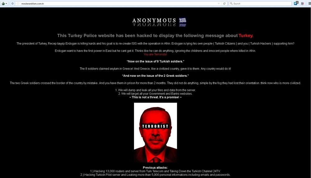 Μπαράζ κυβερνοεπιθέσεων από τους Anonymous Greece: Παραβιάσαμε ιστοσελίδα της τουρκικής αστυνομίας (Photos) - Media
