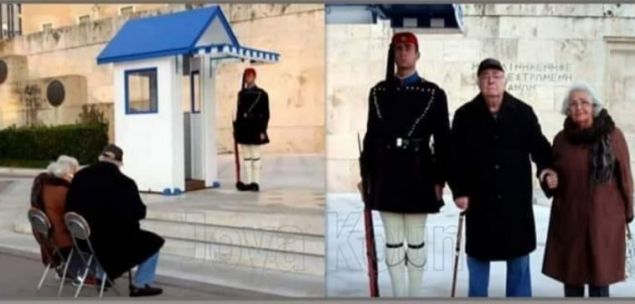 Viral: Καθόντουσαν απέναντι στον Εύζωνα εγγονό τους όση ώρα αυτός είχε σκοπιά  - Media