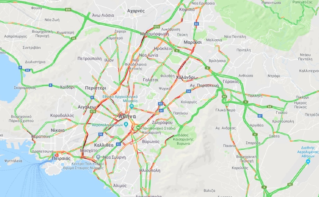 «Στο κόκκινο» κεντρικοί άξονες του Λεκανοπεδίου – Ποιοι δρόμοι έχουν μπλοκάρει (Live Χάρτης) - Media