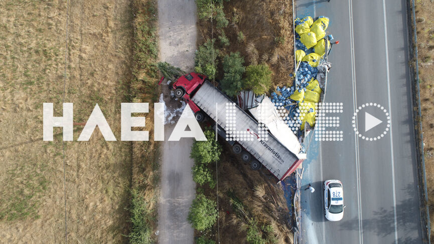 Ανατροπή νταλίκας στην Πατρών-Πύργου - Ένας τραυματίας (Video) - Media