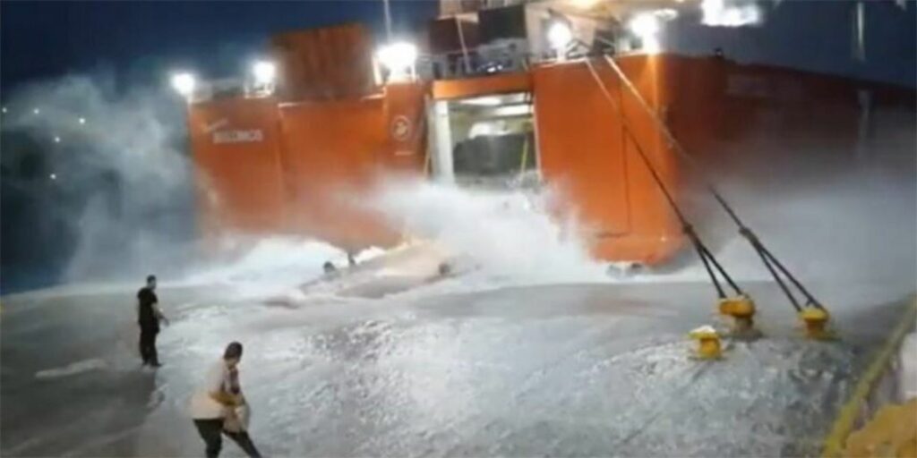 Εντυπωσιακές εικόνες από την προσπάθεια του πλοίου «Διονύσιος Σολωμός» να δέσει στη Σίκινο (Video) - Media