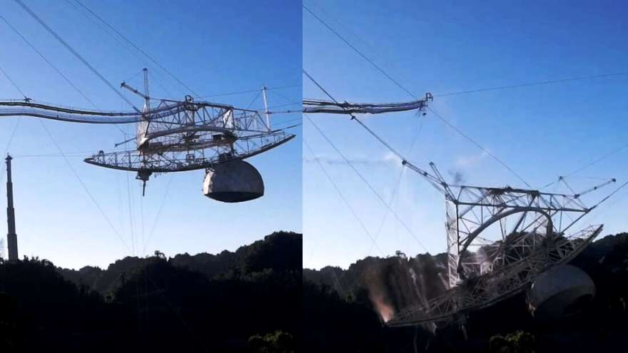 Τηλεσκόπιο Αρεσίμπο: Η στιγμή της παταγώδους κατάρρευσης - Εντυπωσιακά πλάνα από drone (Videos) - Media