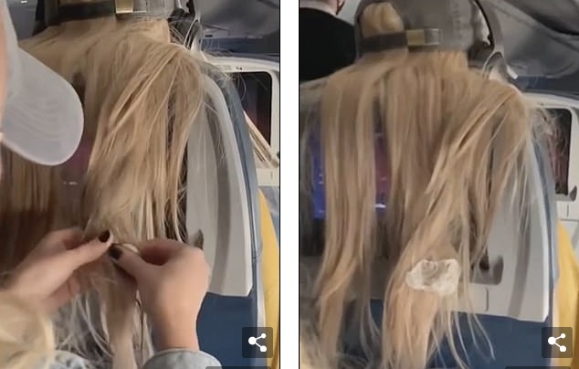 Παρεξηγήθηκαν μέσα στο αεροπλάνο και για να την εκδικηθεί της κόλλησε μασημένες τσίχλες στα μαλλιά (Video) - Media