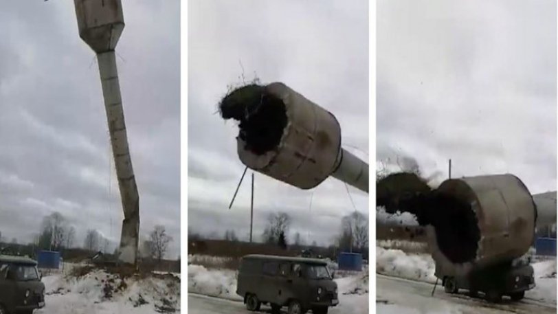 Ρωσία: Η στιγμή που δεξαμενή νερού πέφτει πάνω σε φορτηγό των εργατών (Video) - Media